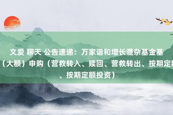 文爱 聊天 公告速递：万家谐和增长混杂基金基金暂停（大额）申购（营救转入、赎回、营救转出、按期定额投资）