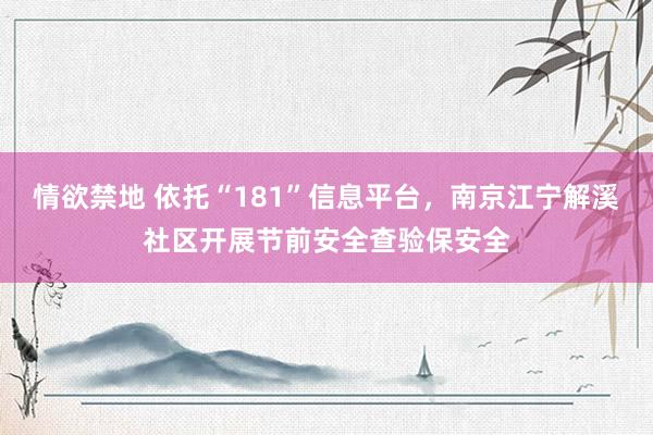 情欲禁地 依托“181”信息平台，南京江宁解溪社区开展节前安全查验保安全