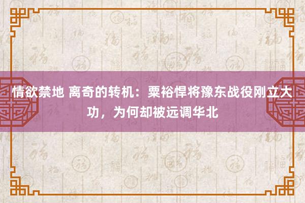 情欲禁地 离奇的转机：粟裕悍将豫东战役刚立大功，为何却被远调华北