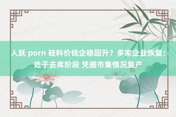 人妖 porn 硅料价钱企稳回升？多家企业恢复：处于去库阶段 凭据市集情况复产